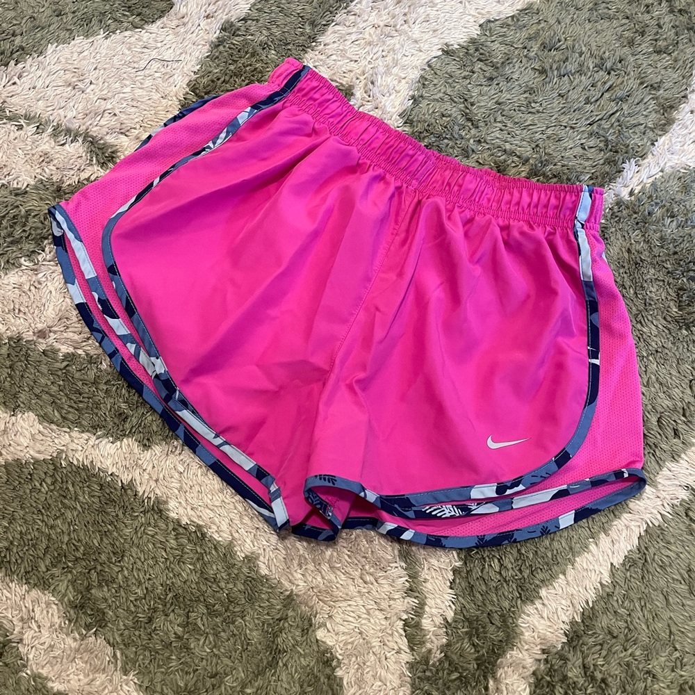Nike Women's Pink Running Shorts with Blue Trim